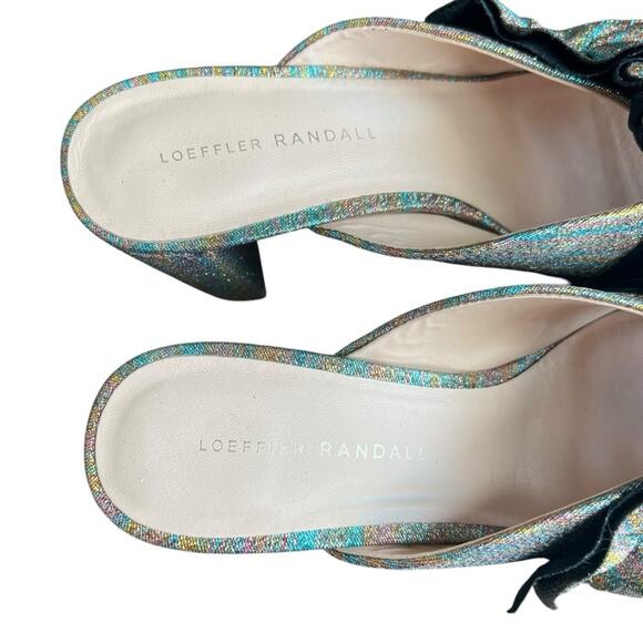 Loeffler Randall Esme Rainbow Ruffle Slide Open Toe Metallic Block Heel Sandals - Picture 5 of 12
